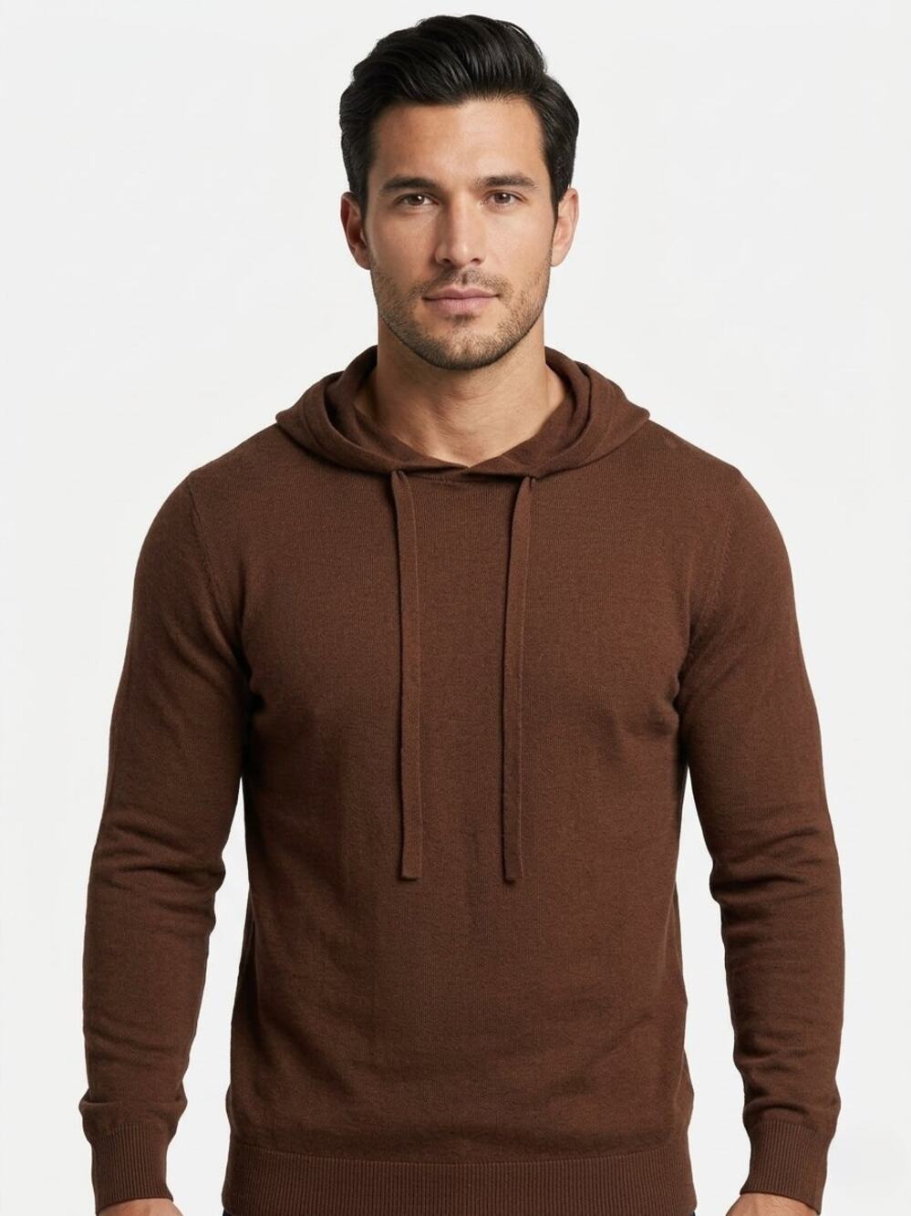 Luxury Premier Collection Chocolate Brown Cashmere Blend Knit Hoodie Sweater XXL